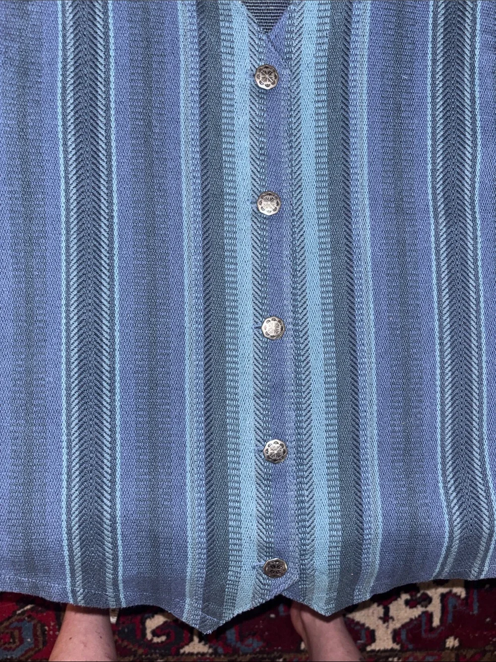 Orvis Navy and Light Blue Striped Button Vest Bohemian, Western , Gypsy  Style